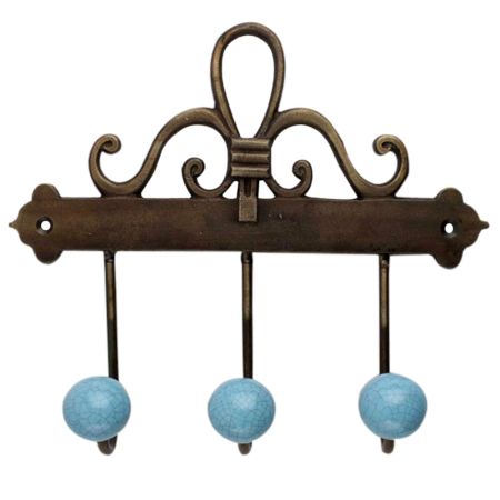Turquoise Crackle Ceramic Iron Hooks